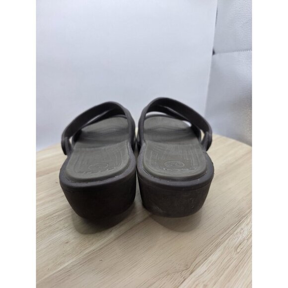 Crocs Patricia Wedge Sandal Women 10 Brown Slip On Casual Comfort Strappy Summer - Picture 5 of 8